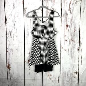 Vintage Hang Ten houndstooth sleeveless peplum layered 80s style workout romper